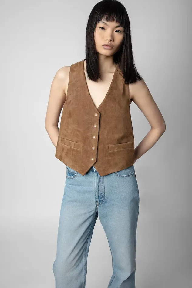 Zadig and Voltaire Jackets EM SUEDE VEST TAN 8211 Women