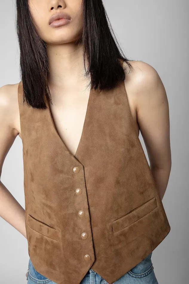 Zadig and Voltaire Jackets EM SUEDE VEST TAN 8211 Women Zadig and Voltaire Jackets EM SUEDE VEST TAN 8211 Women