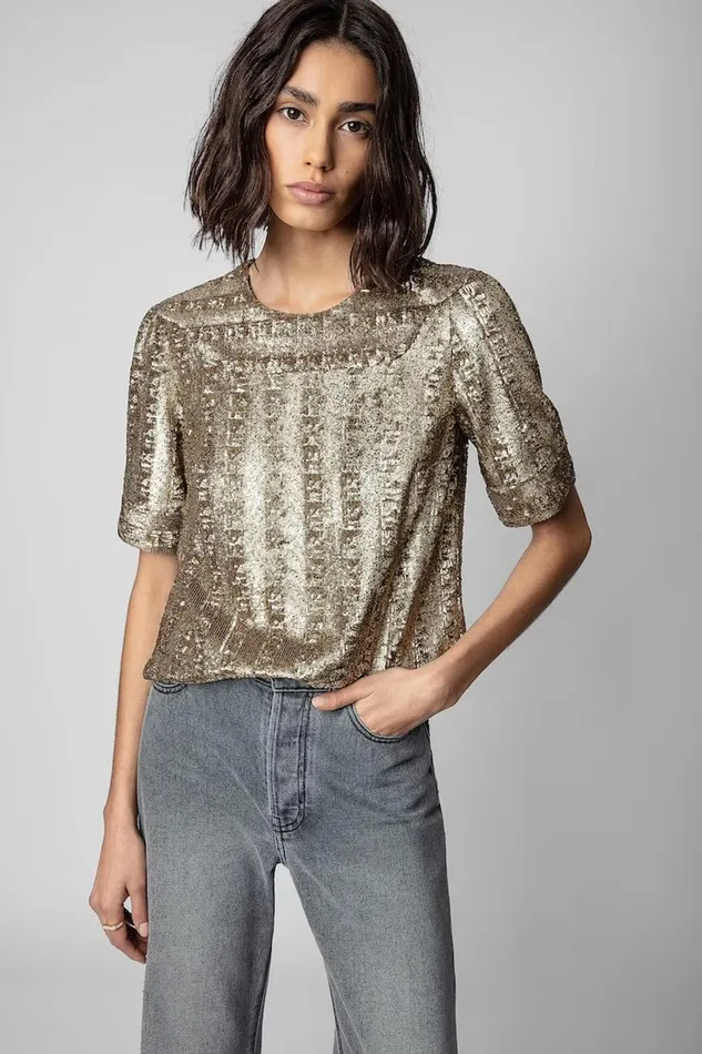 Zadig and Voltaire Shirts and Tops TOYSSE SEQUIN BRONZE 8211 Women